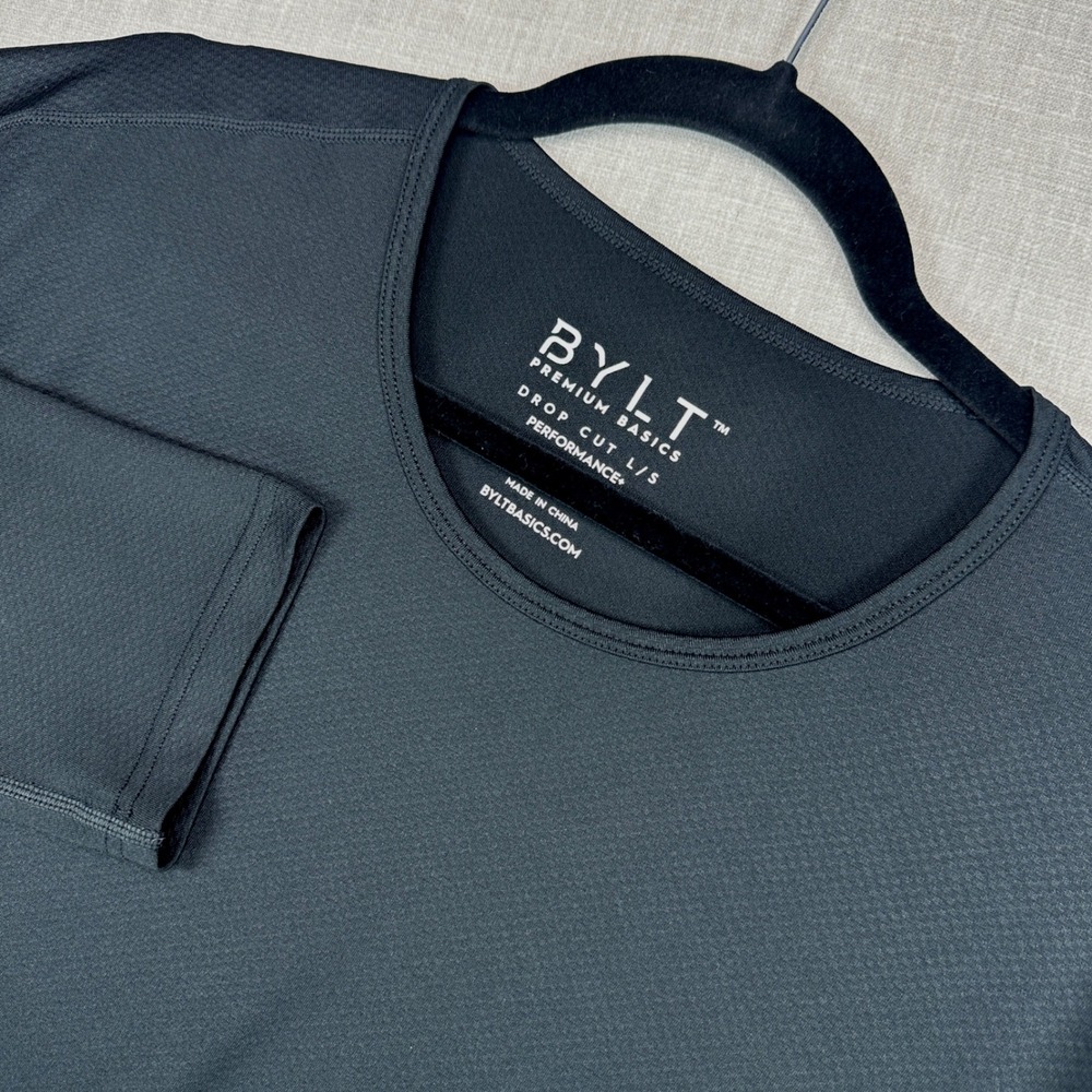 BYLT Drop Cut Long Sleeve Mens XL Black Performance+ Curved Hem Athletic Shirt
